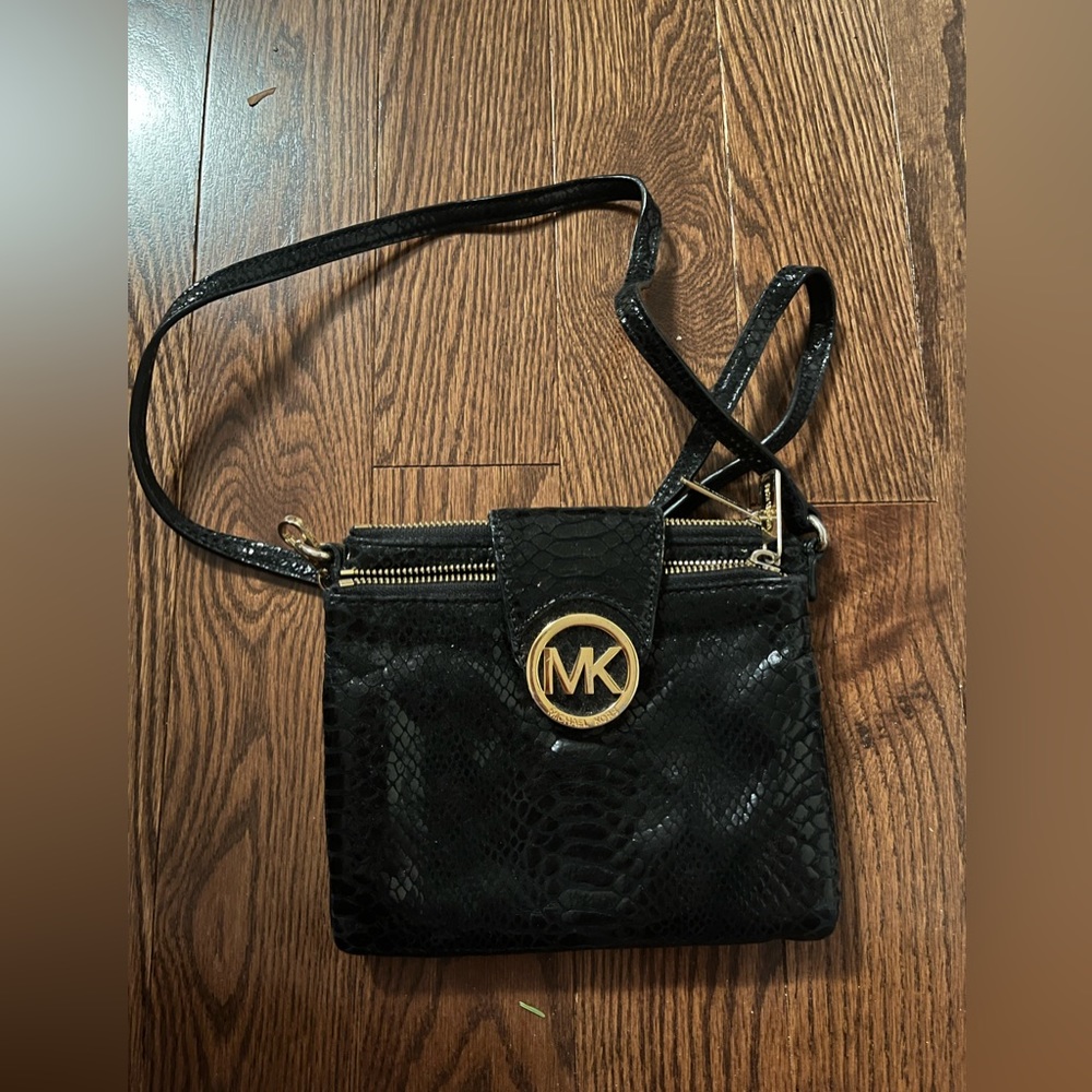 Michael Kors black snakeskin leather crossbody bag